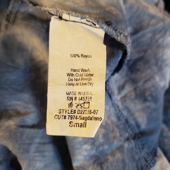 Peach Love California Dress Tie Dye Blue Shirt Dress Small Sleeveless Rayon - Picture 4 of 5